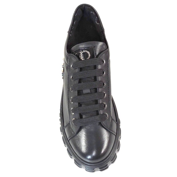 CASADEI 🇮🇹 WOMEN"S BLACK SOFT LEATHER COMFORT FASHION SNEAKERS - Picture 6 of 8